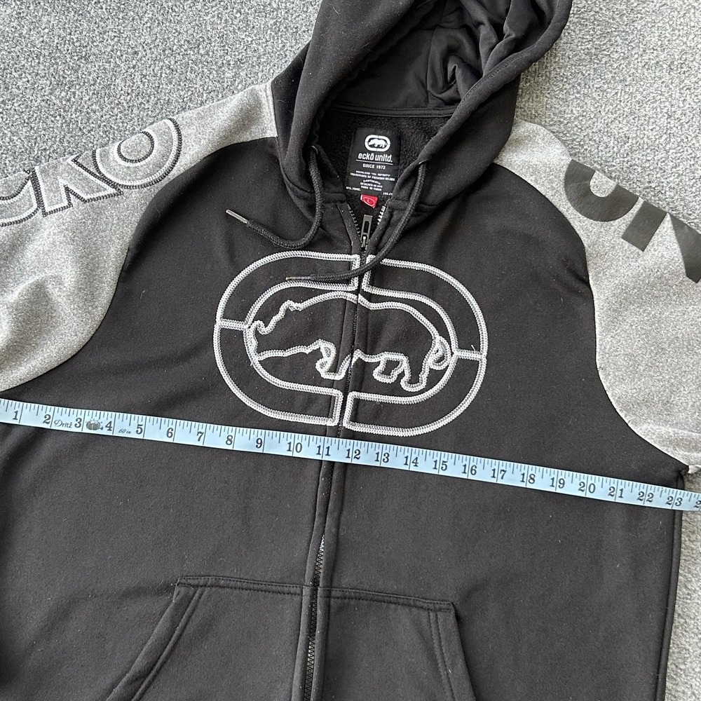 Ecko Unltd Hoodie Mens Large Black Gray Rhino Logo Full Zip Sweatshirt Fleece - Picture 6 of 9